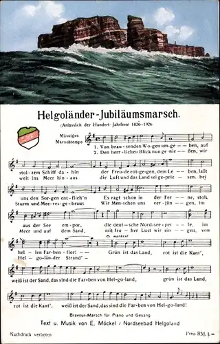 Lied Ak Helgoland, Helgoländer Jubiläumsmarsch, E. Möckel, Hundertjahrfeier 1926