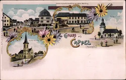 Litho Cappel Kappel im Hunsrück, Katholische Kirche, Gastwirtschaft
