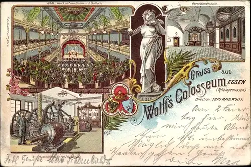 Litho Essen im Ruhrgebiet, Wolff's Kolosseum, Dir. Frau Math. Wolff