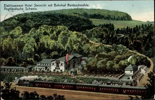 Ak Rentzschmühle Pöhl im Vogtland, Hotel Steinicht, Bahnhof, Gleisseite