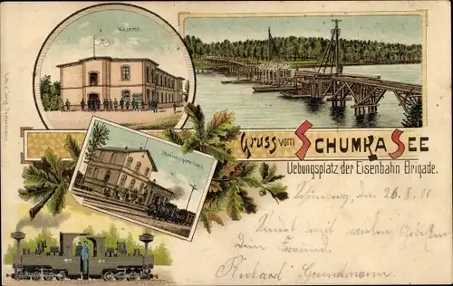 Litho Kummersdorf Am Mellensee in Brandenburg, Schumkasee, Bahnhof, Gleisseite, Kaserne