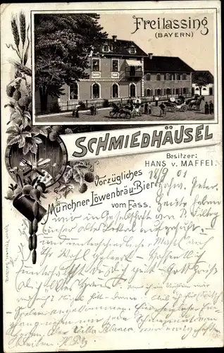 Litho Freilassing in Oberbayern, Gasthaus Schmiedhäusel