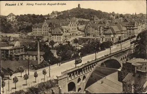 Ak Plauen im Vogtland, König Friedrich August-Brücke, Ortsansicht