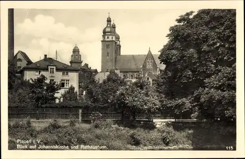 Ak Plauen im Vogtland, Johanniskirche und Rathausturm