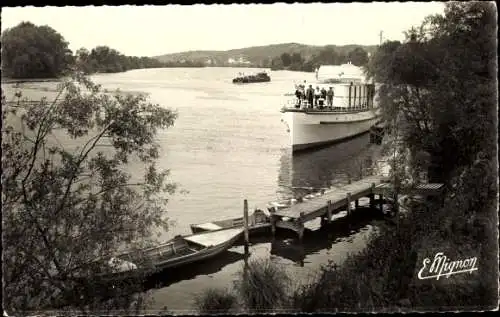 Ak La Roche Guyon Val d’Oise, Seine, Ufer, Yacht Lady Constance