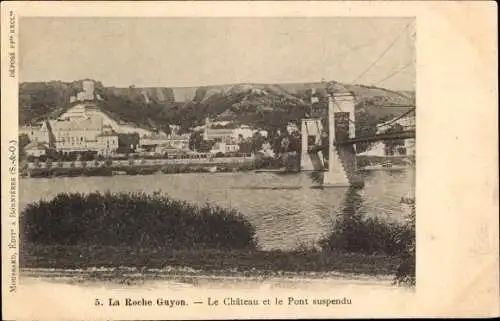 Ak La Roche Guyon Val d’Oise, Schloss, Hängebrücke