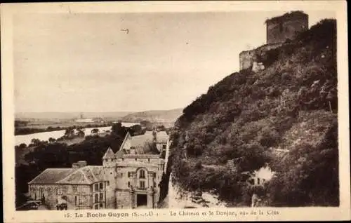 Ak La Roche Guyon Val d’Oise, Schloss, le Donjon, vue de la Cote