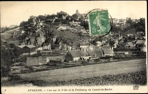 Ak Avallon Yonne, Blick auf die Stadt, das Faubourg von Cousin-la-Roche