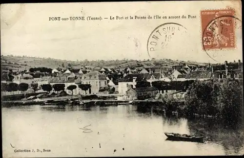 Ak Pont sur Yonne, Le Port, Pointe de l’Ile oberhalb des Pont