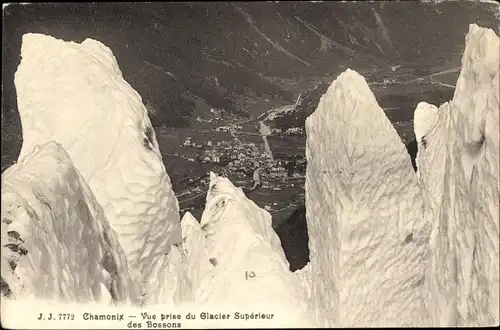 Ak Chamonix Mont Blanc Haute Savoie, Vue prise du Glacier Superieur des Bossons