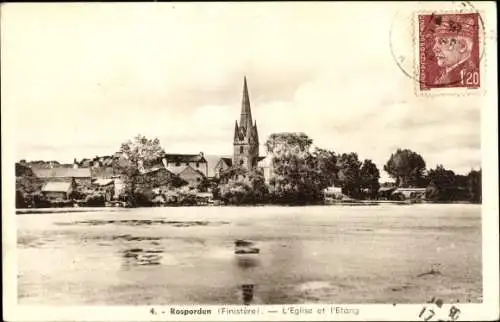 Ak Rosporden Finistère, l'Eglise, l'Etang