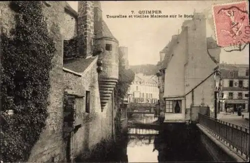 Ak Quimper Finistère, Tourelles, vieilles Maisons sur le Steir