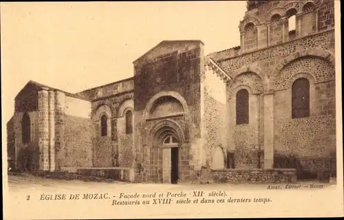 Ak Mozac Puy-de-Dôme, Kirche, Nordfassade, Veranda