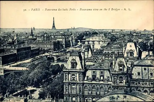 Ak Paris Frankreich, Panorama des huits Ponts