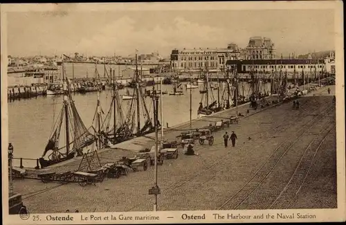 Ak Ostende Ostende Westflandern, Der Hafen, Die Seestation