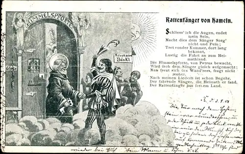 Ak Hameln an der Weser Niedersachsen, Gedicht, Rattenfänger, Himmelspforte
