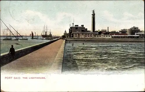 Ak Port Said Ägypten, Leuchtturm am Hafen