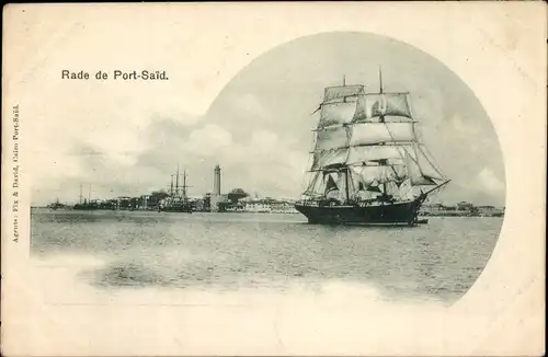 Ak Port Said Ägypten, Segelschiff steuert Hafen an, Leuchtturm