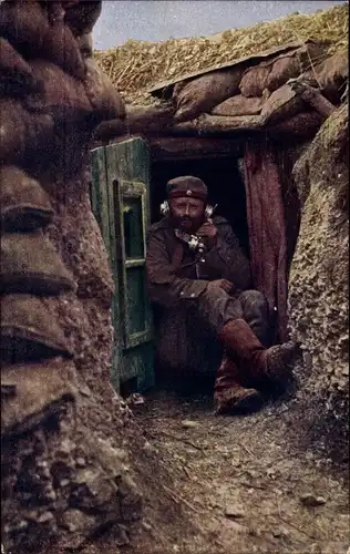 Ak Deutscher Soldat als Fernsprecher im Schützengraben, Serie Das Deutsche Heer, I WK