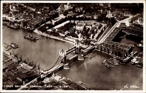 Ak London City England, Tower Bridge, Aerial View