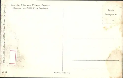 Ak Prinzessin Beatrix der Niederlande, Portrait als Baby