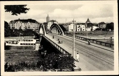 Ak Minden in Ostwestfalen Lippe, Dampfer Porta Westfalica, Brücke