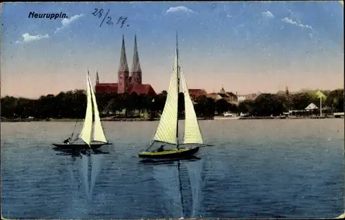 Ak Neuruppin in Brandenburg, Segelboote, Kirche, See