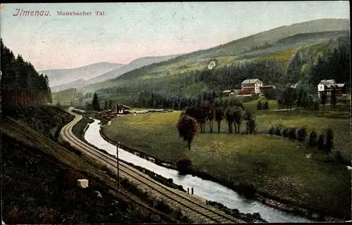 Ak Ilmenau im Ilm Kreis Thüringen, Bahnstrecke im Manebacher Tal
