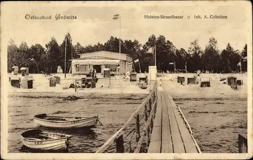 Ak Ostseebad Grömitz in Holstein, Holsten-Strandbazar, Steg, Boote, Strand