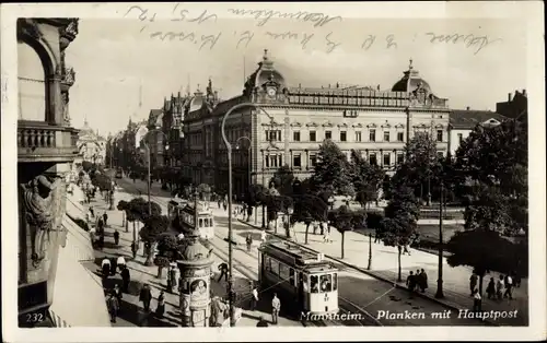 Ak Mannheim in Baden, Planken, Hauptpost, Straßenbahn, Union-Hotel, Litfasssäule