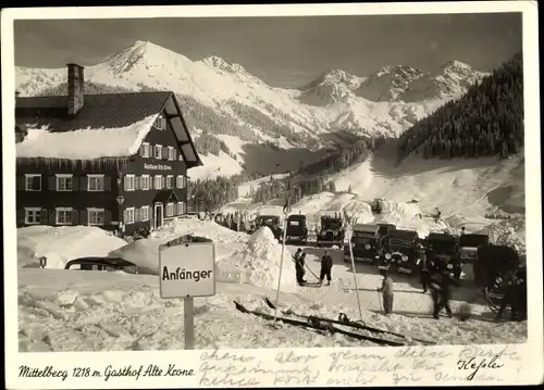 Ak Mittelberg im Allgäu, Gasthof Alte Krone, Winter, Skihang für Anfänger