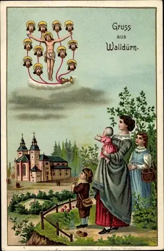 Ak Walldürn im Odenwald Baden, Kirche, Frau mit Kindern, Jesus-Abbild
