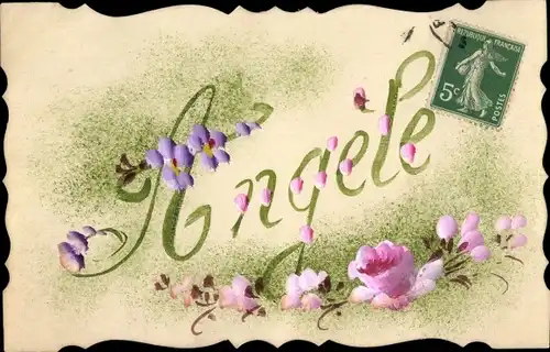 Handgemalt Ak Angele, Blumen, Kitsch