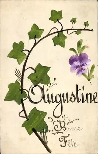 Handgemalt Ak Glückwunsch, Efeu, Stiefmütterchen, Kitsch