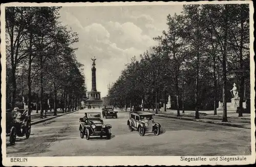 Ak Berlin Tiergarten, Siegesallee, Siegessäule, Autos