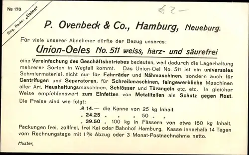 Ak Hamburg, Hafenszene, Segelschiff, Schlepper, P. Ovenbeck & Co.