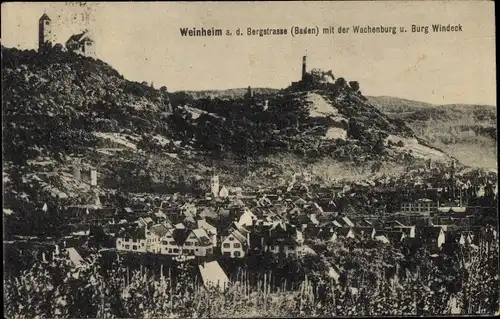 Ak Weinheim an der Bergstraße Baden, Wachenburg, Burg Windeck, Ortsansicht