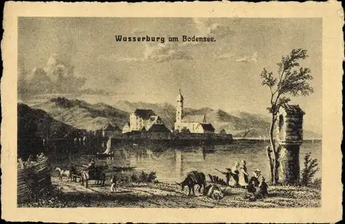 Künstler Ak Wasserburg am Bodensee Schwaben, historische Ansicht ca. 1830