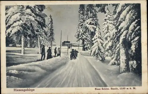 Ak Karpacz Krummhübel Riesengebirge Schlesien, Neue Schlesische Baude, Wintermotiv