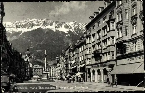 Ak Innsbruck in Tirol, Maria Theresien Straße gegen die Nordkette