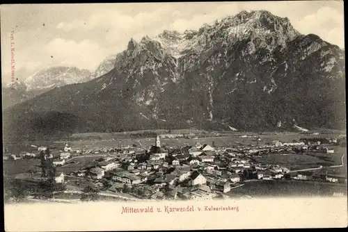 Ak Mittenwald in Oberbayern, Karwendel vom Kalvariesberg