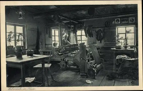 Ak Hain Oybin Oberlausitz, Weberstube, Weber am Webstuhl