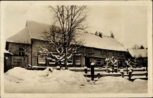 Ak Trautenstein Oberharz am Brocken, Gasthaus Bergeshöh im Schnee