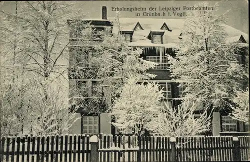 Ak Grünbach im Vogtland, Erholungsheim der Leipziger Postbeamten, Winter