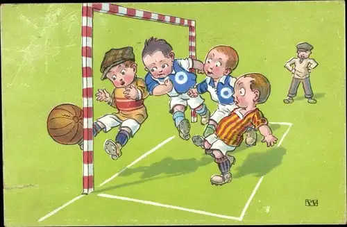 Künstler Ak Fußballspiel, Torschuss