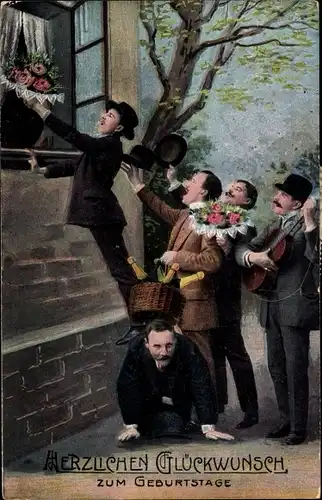 Ak Glückwunsch Geburtstag, Männer bringen ein Ständchen