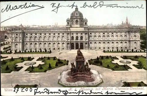 Ak Wien 1 Innere Stadt, K. k. Museum mit Maria Theresia-Denkmal