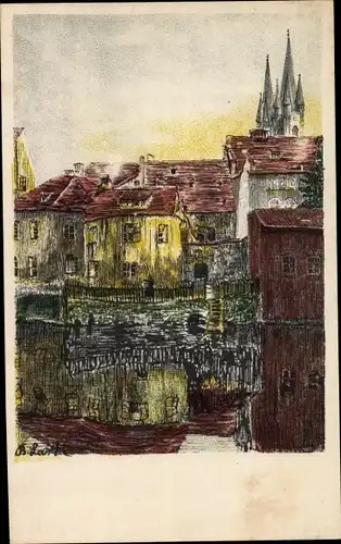 Künstler Ak Lark, B., Cheb Eger Region Karlsbad, Egerpartie