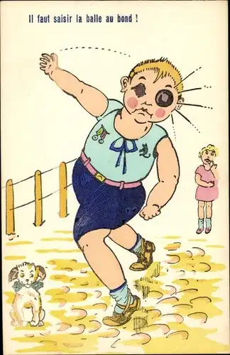 Ak Tollpatschiger Junge, Strand, Hund, Mädchen