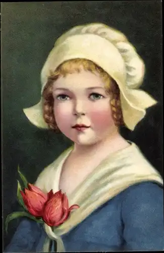 Ak Mädchen in Tracht mit Tulpen, Portrait